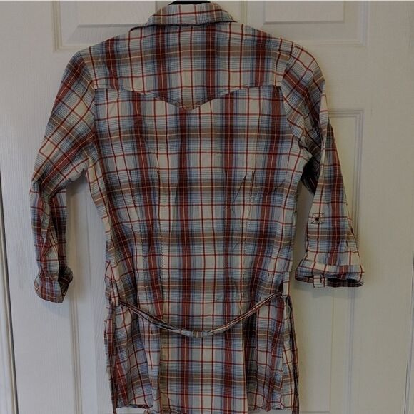 Fang Plaid Long with Tie and 3/4 sleeve Medium - Picture 3 of 6
